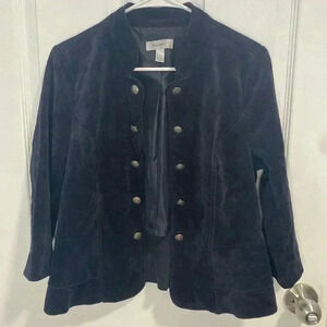 Open Front Double-Breasted Blazer Navy Blue Soft Corduroy 3/4 Sleeve Size Medium